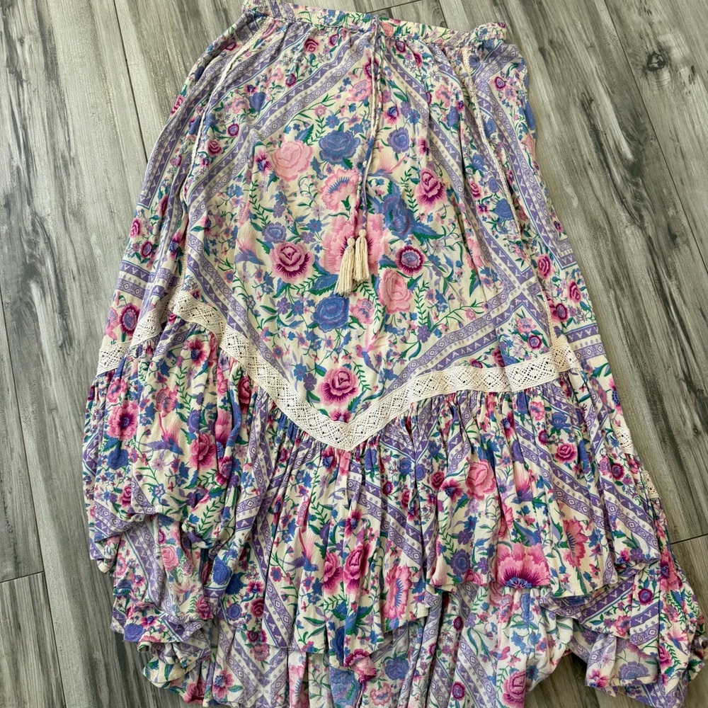 Spell Floral High-Low Skirt in Cream, Pink & Purple